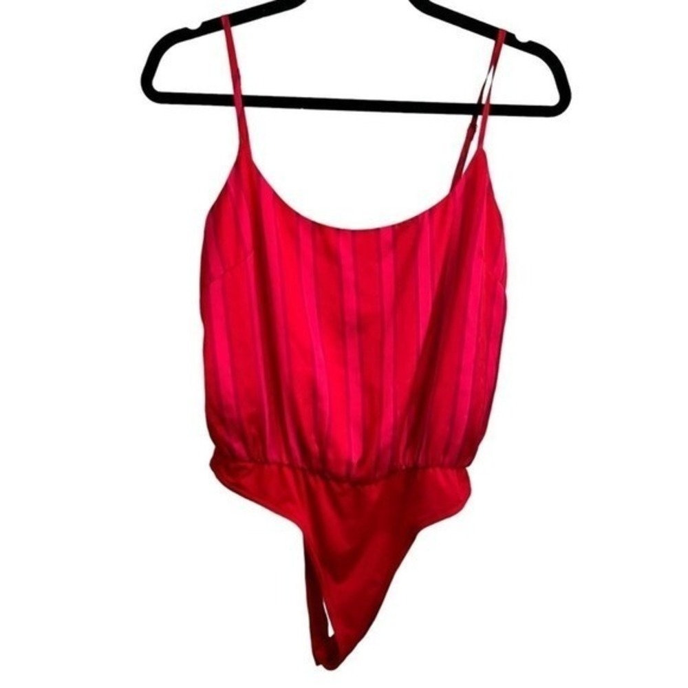 Lovers + Friends Red Striped Silky Bodysuit Small Adjustable Straps - Picture 2 of 13